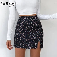 darlingaga floral printed bodycon summer skirt sweet fashion side split high waist skirt women 2021 new slim mini skirts bottom