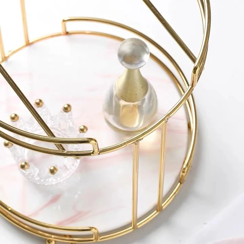 

Nordic Vanity Tray Double-deck Cosmetics Storage Tray Creative Dressing Table Desktop Racks Princess Finishing Rack Jewelry Tray