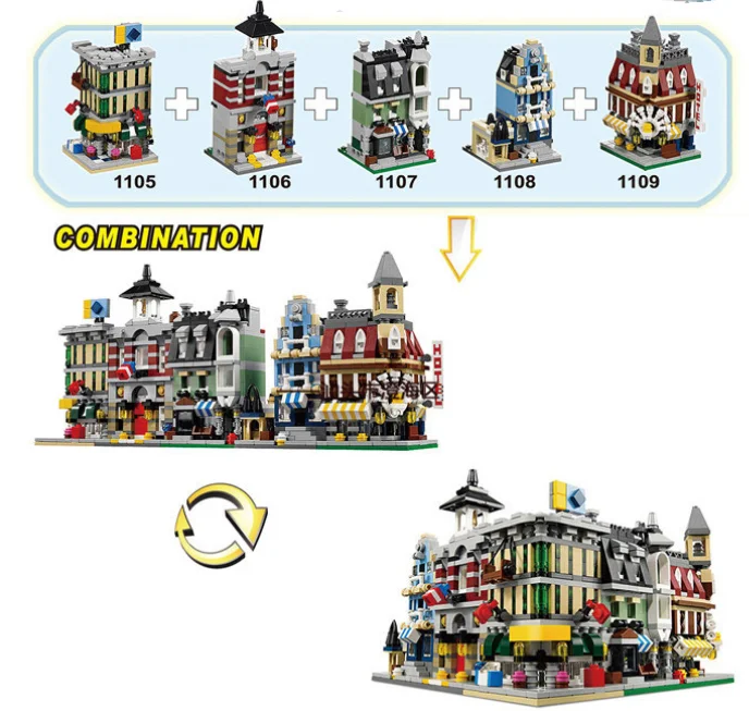 

Decool 1105-1109 5pcs/lot City Mini Street View Houses birthday Christmas Children Gift Building Blocks Bricks
