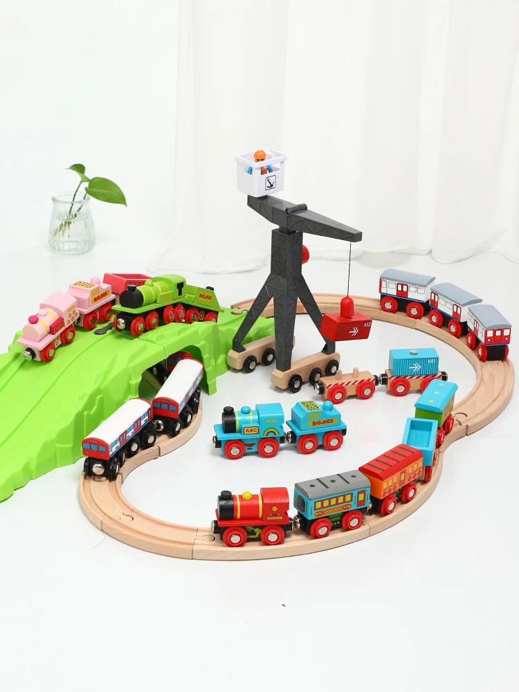 Деревянный магнитный поезд детские Ранние развивающие игрушки модель DIY трек
