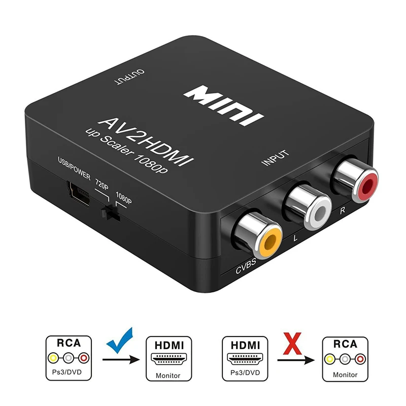 Мини AV в HDMI конвертер устройство CVBS 3RCA коробка 1080P видео AV2HDMI для HDTV PS3/PS4 DVD PC|Кабели