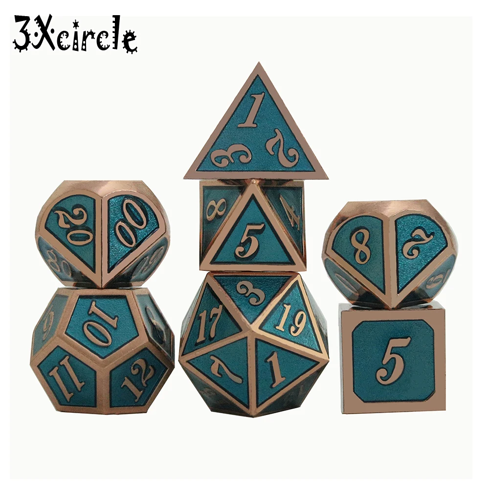 7 Die набор металлических многогранных игральных костей с чехлом для игры в