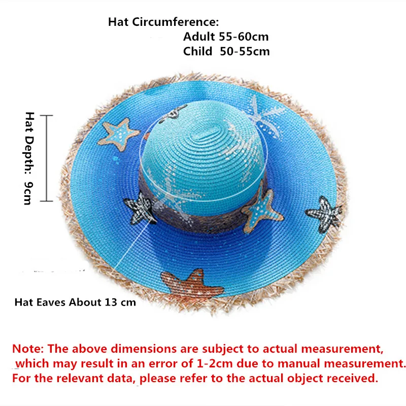 National Graffiti Hand-painted Sea Hair Edge Lafite Straw Hat Female Summer Holiday Vacation Beach Shade Parent-child Sun Hats |