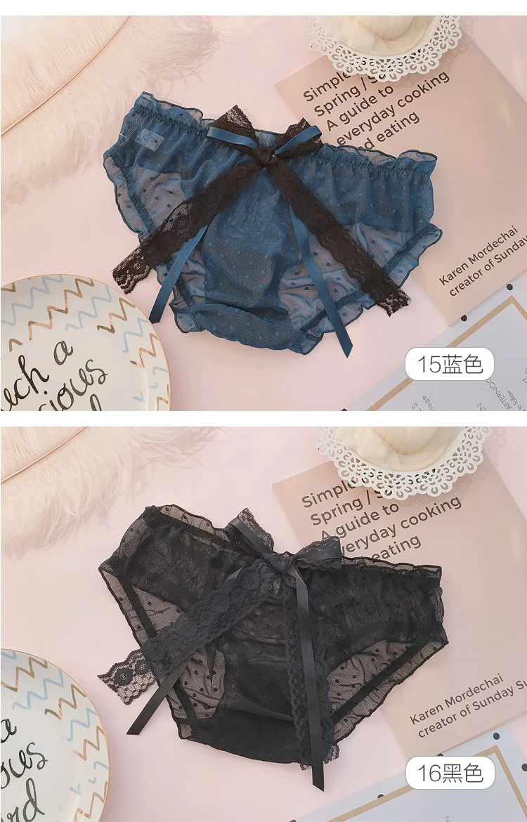 3 шт., японские милые Лолиты для девочек, Kawaii Nets, пряжа с бантом, кружевные трусы принцессы с рюшами, Трусы средней длины, маленькое сказочное нижнее белье, трусы