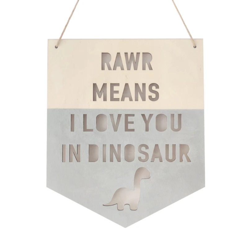 

INS Wooden Dinosaur Positive Slogan Banner Garland Nordic Kids Room Decoration Ornament Wall Hanging Nursery Decor Photo Props