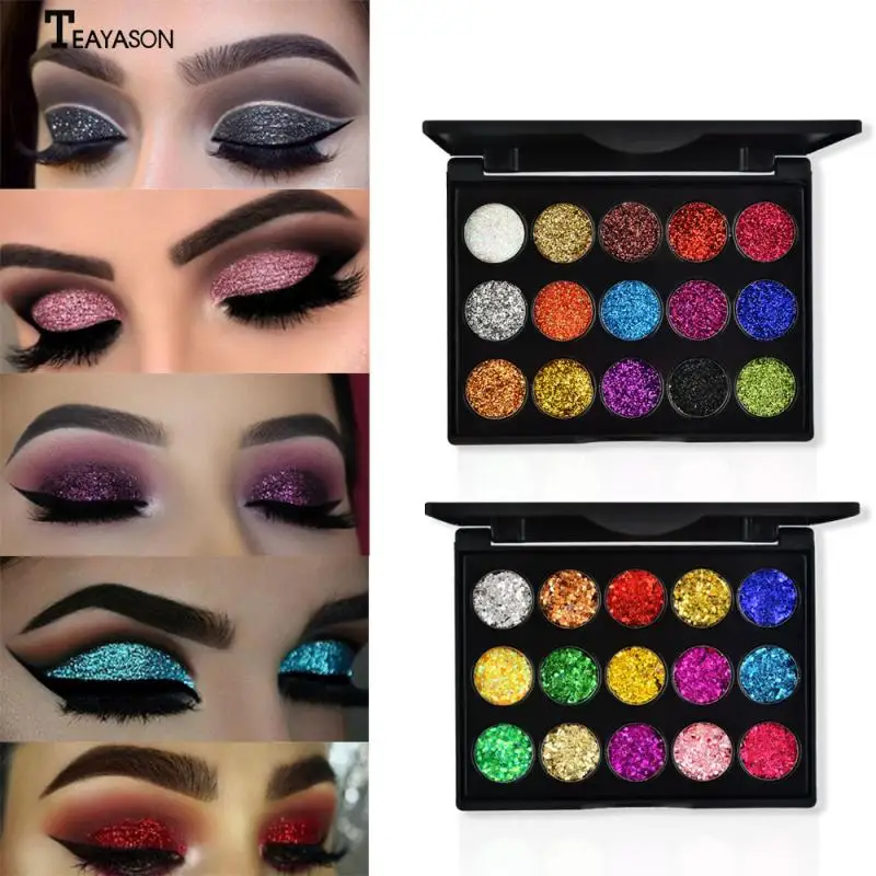 TEAYASON 15 Color Diamond Sequins Eyeshadow Tray Glitter Powder High-gloss Eye Shadow Stage Makeup Disk TSLM1 |