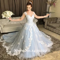 fashion ball wedding dresses light blue tulle ivory lace vestidos noivas sposa robe de mariee bridal engagement wedding gown