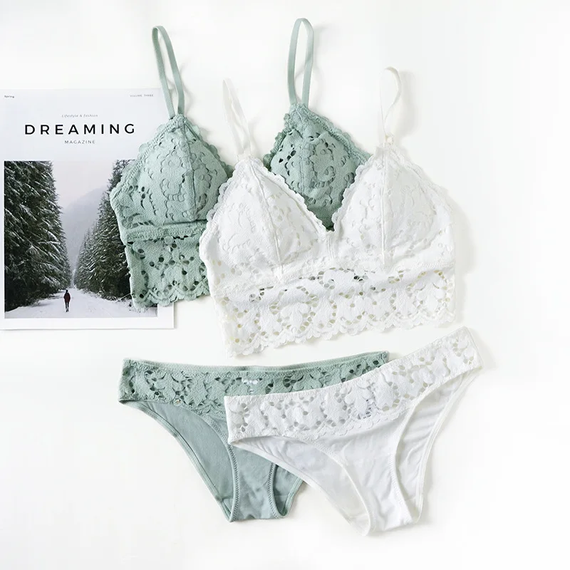 Ажурный кружевной бюстгальтер с хлопковой подкладкой тонкой чашечкой Комплект