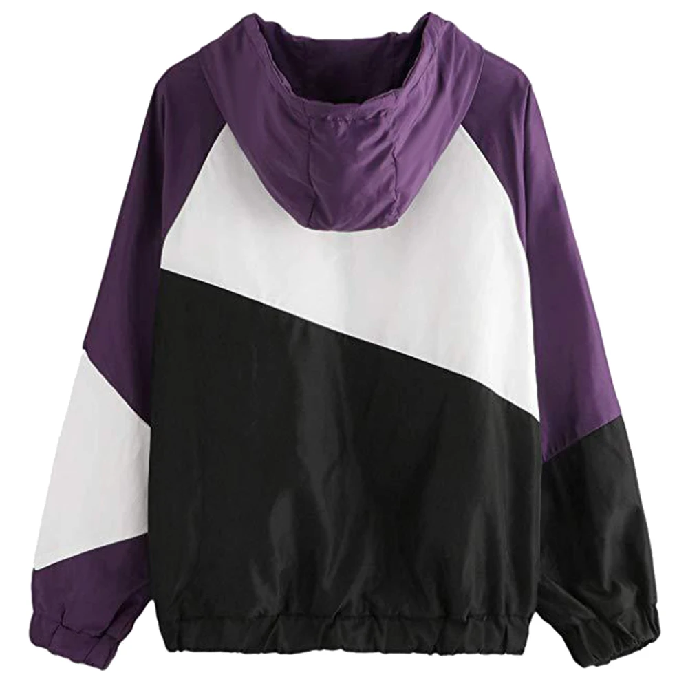 Женская тонкая ветровка с капюшоном и длинным рукавом в стиле пэчворк