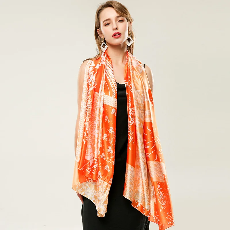 

2021 Women Imitation Silk Scarf National Style Abstract Print Shawls Lady Soft Wraps Female Elegant Headscarf 180x90cm