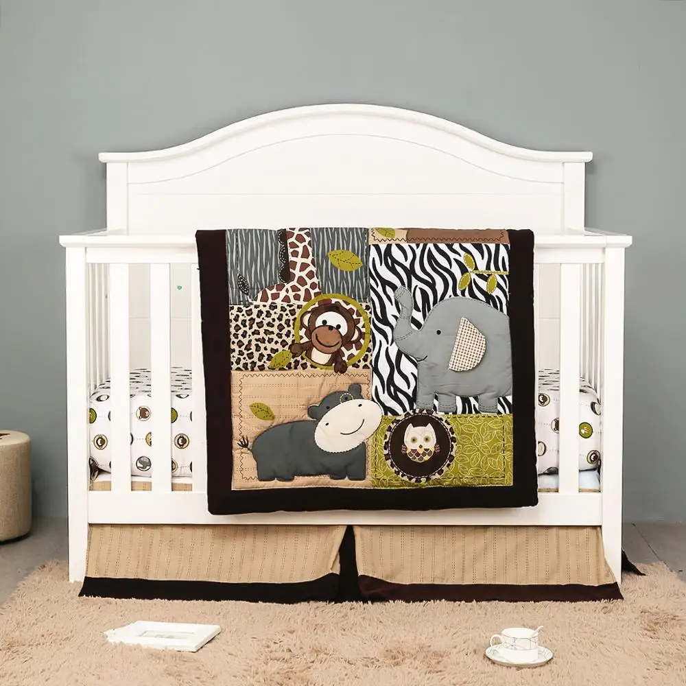 

3 Piece Brown Crib Bedding Set for Girls, Hypoallergenic Microfiber Nursery Set, Baby Comforter, Crib Sheet ,Dust Ruffle