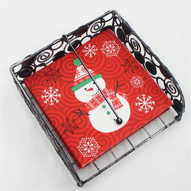 

100pcs 33x33cm Christmas Napkins Paper Snowman Print Festival Napkin Pocket Handkerchief For Home Xmas Table Decoration