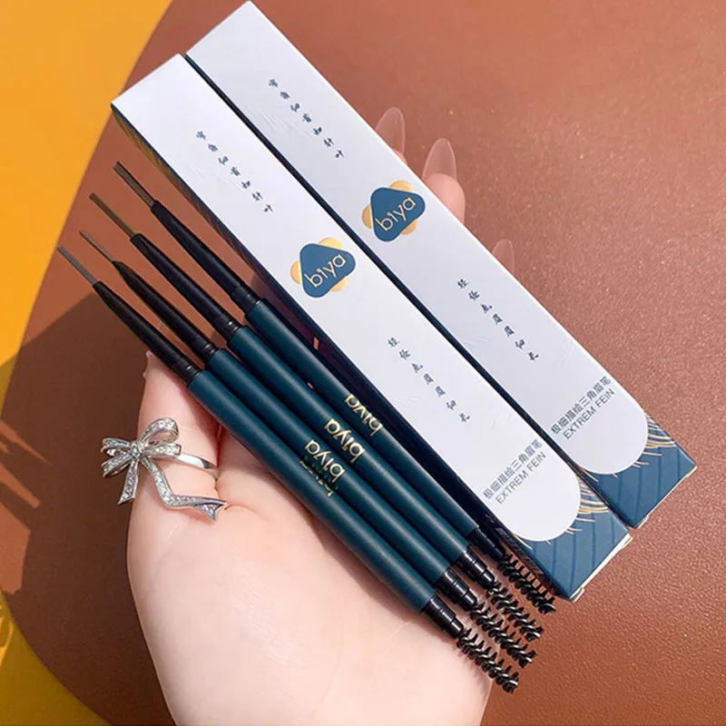 Ультратонкая треугольная ручка для бровей с двумя головками водостойкая