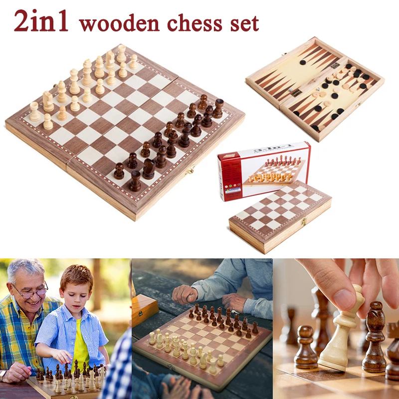 

2in1 Wooden Chess Set High-Grade Solid Wood Foldable International Chess Two-Player Game Friends Parent-Child Interaction