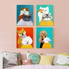 Картина на холсте с забавными мультяшными животными, кошками, парикмахерской, детский Декор в скандинавском стиле, Настенная картина, постеры и принты для детской комнаты