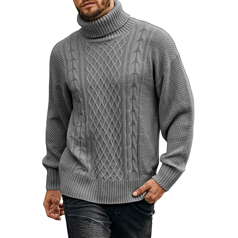 2021 European and American autumn and winter new high neck sweater men's solid color long sleeve Knitted Top