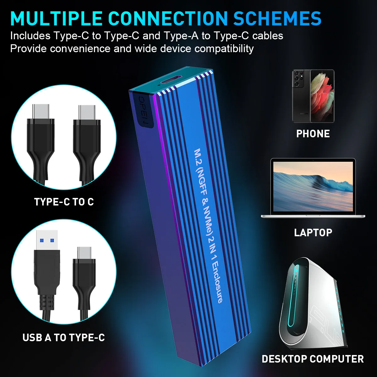 Чехол для M2 SSD футляр NVME M.2 на USB 3 1 адаптер с OTG PCIE NGFF SATA M/B Key 2230/2242/2260/2280 двойной