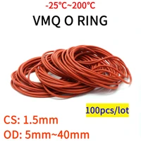 100pcs vmq o ring seal gasket thickness cs 1 5mm od 5 40mm silicone rubber insulated waterproof washer round shape nontoxi red
