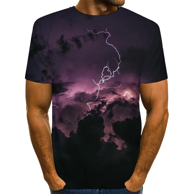 

Men's Graphic Shirt 3D Print Lightning T Shirt Novelty Black Top Casual Tee US Size Unisex Clothing