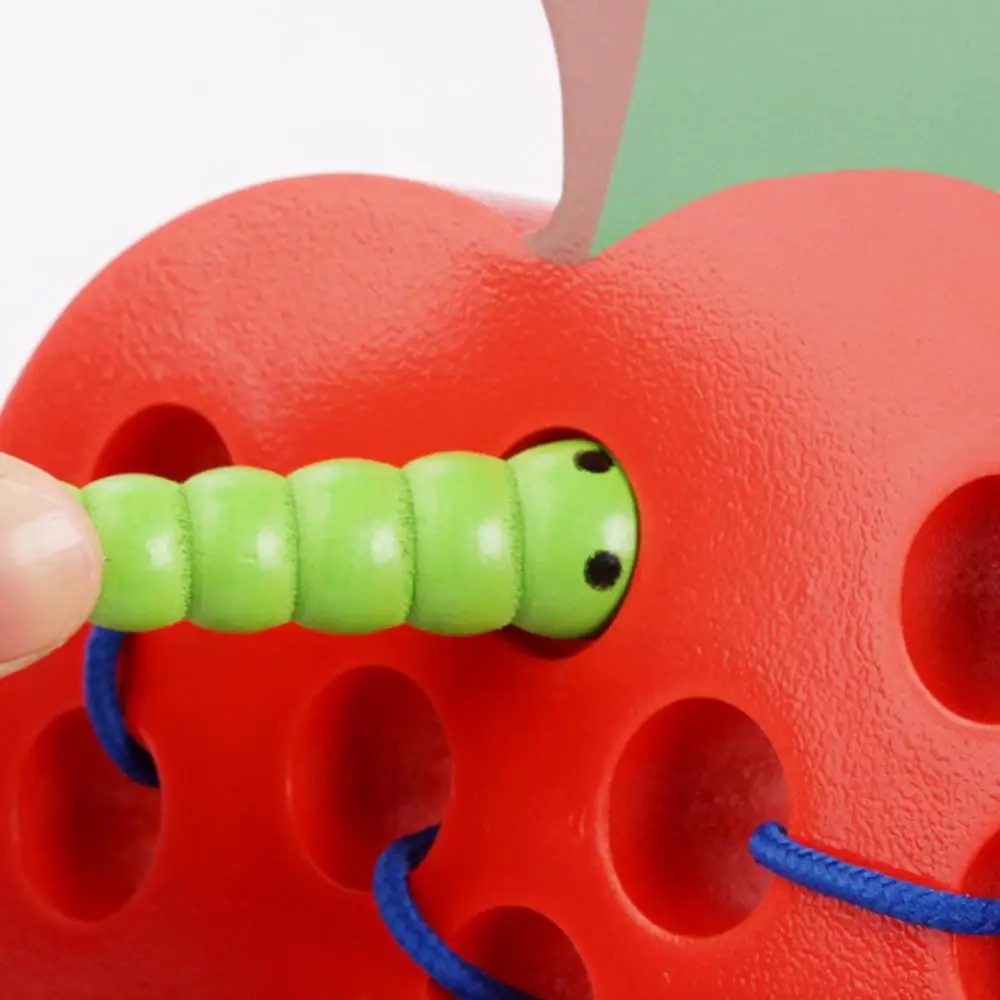 

Hot Sale Strawberry Fruit Wooden Lacing Puzzle Threading Toy Early Learning Kids Gift