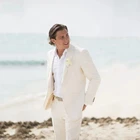 Пляжные льняные свадебные костюмы цвета слоновой кости для мужчин, облегающий повседневный костюм для жениха, выпускного вечера, индивидуальный мужской костюм, смокинги, костюм для лучшего мужчины из 2 предметов