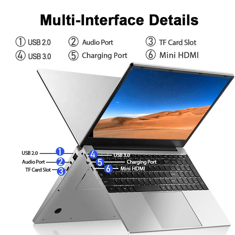 hot hot 15.6 Inch Fingerprint Unlock Metal Laptop Portable Business Office PC Computer New Gaming Netbook Students SSD Netbook