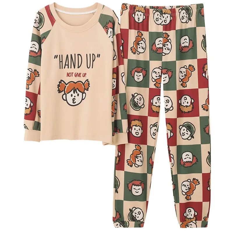 Kawaii/пижамы для девочек хлопковые длинные штаны с длинными рукавами комплект из 2