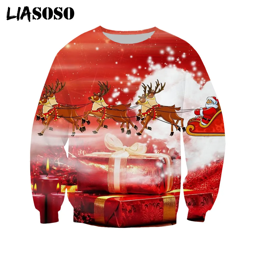 

LIASOSO Christmas Festival Sweatshirt 3D Print Men Women Hoodies Hip Hop Fashion Street Clothes Long Sleeve Pullover Oversize