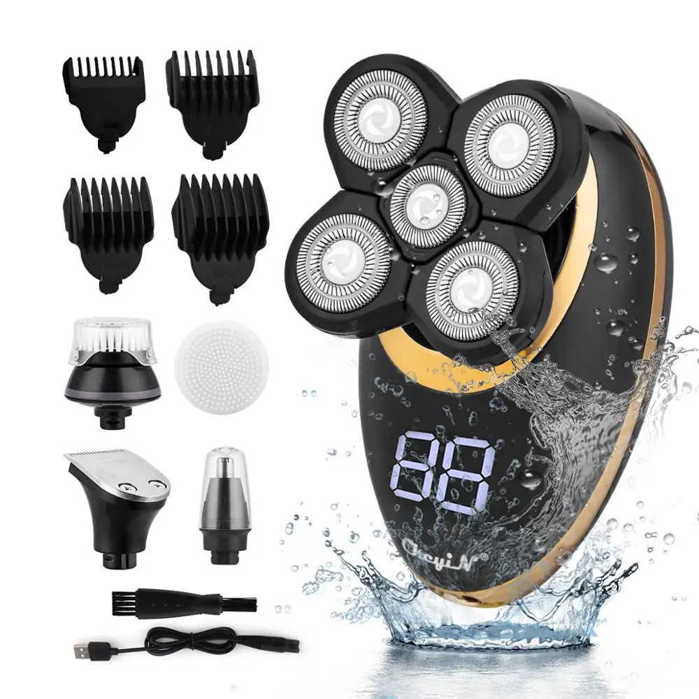 

5 in1 Electric Shaver Floating Heads Men USB Rechargeable Washable Bald Hair Clipper Beard Nose Ear Hair Trimmer Shaving Machine