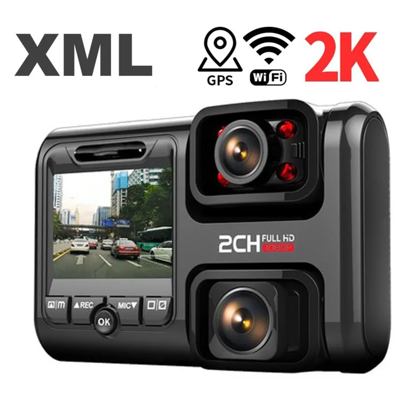 2K 2160P WIFI GPS видеорегистратор с двумя объективами Автомобильный функцией ночного