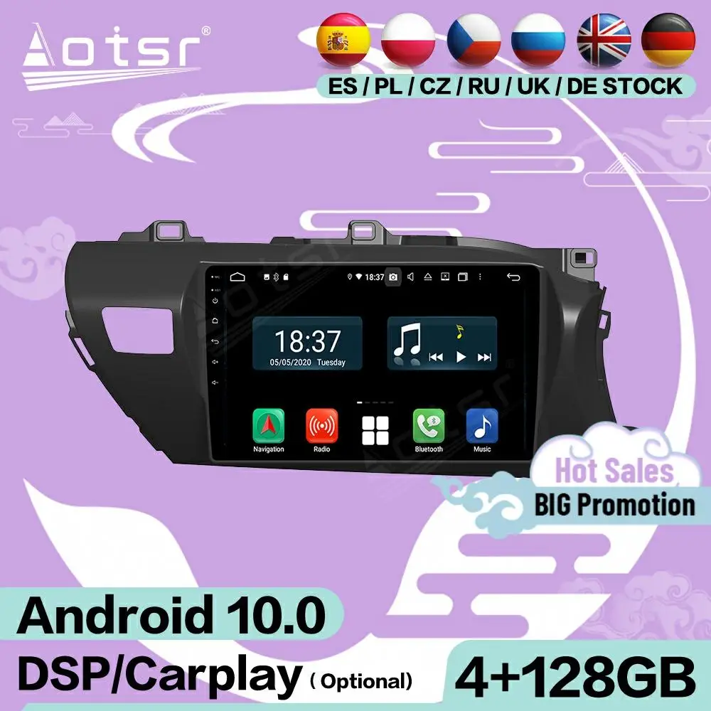 

128G Carplay экран Мультимедиа Стерео Android 10 плеер для Toyota Hilux 2016 2017 2018 GPS навигация аудио радио приемник головное устройство