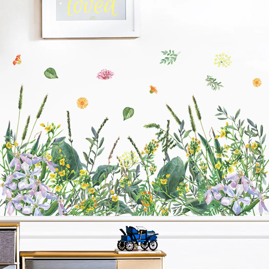 

Waterproof Wall Sticker Grass Flowers Green Plants Home Decor Living Room
