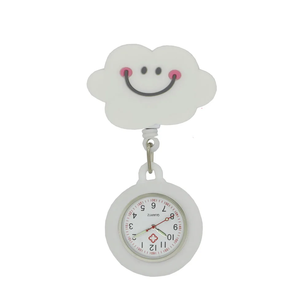 10PCS Retractable Watch with Second Hand for Doctors And Nurses Clip-on Hanging Lapel Watch Cartoon Design Fob Pocket Watch