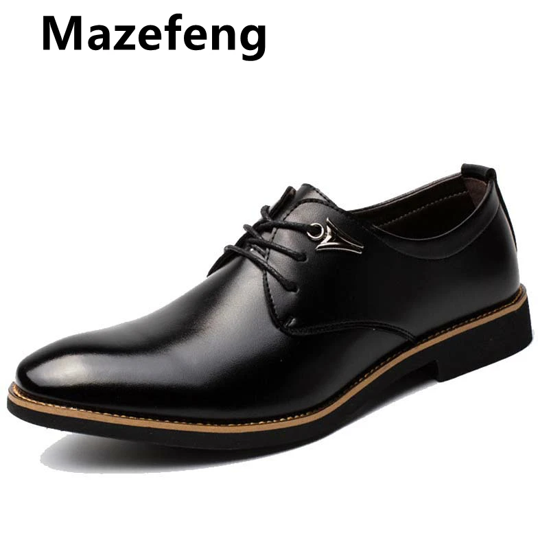 Мужская деловая обувь Mazefeng кожаная с острым носком на плоской подошве 2019