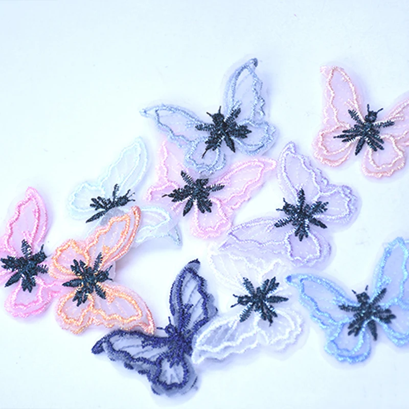 10pcs/set Double-layer Gold Silver Line Embroidery Butterfly Lace for Diy Hair Accessories Clothing Headdress Decoration - купить по