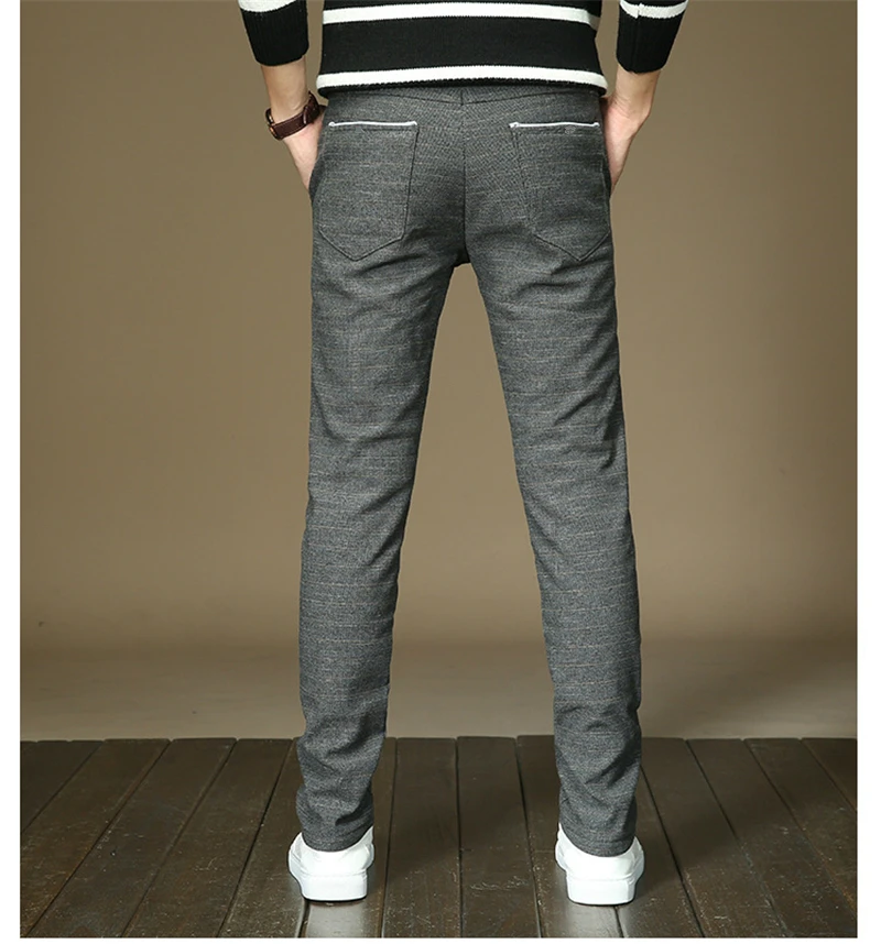Mens Winter Fleece Warm Pants Men Korean Casual Slacks Slim Warm Thick Pants for Men Fashion Black Gray Blue Trousers Male,688