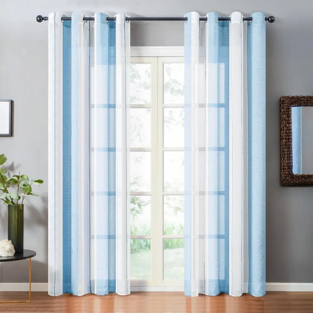 Прозрачные шторы коричневого цвета хаки в полоску из вуали для кухни спальни