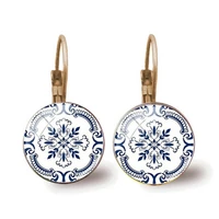 portugal tile graphic earrings mandala portuguese flower earrings for female girls birthday gifts temperament jewelry