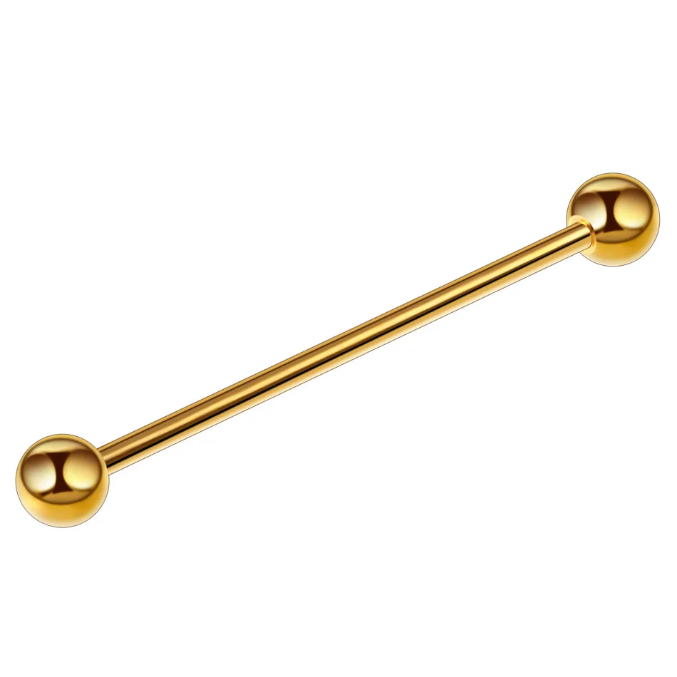 Gold-color UOTOP 1PC Surgical Stainless Steel Ear Cartilage Piercing Industrial Barbell Earring for Women Men Sexy Party Body Jewelry - Metal color: Gold-color