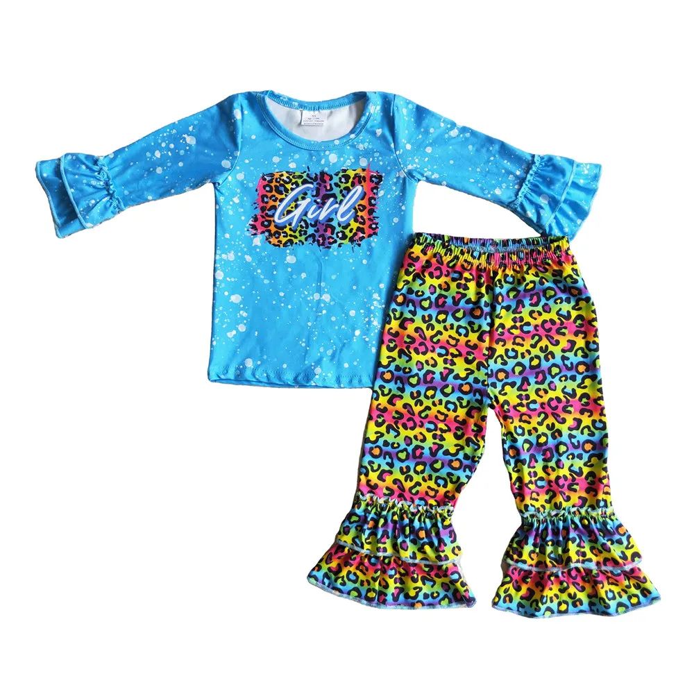 

Kids popular Sets Girls Blue Leopard Outfits Baby long Sleeves Top Tie-dye pants Children Clothing