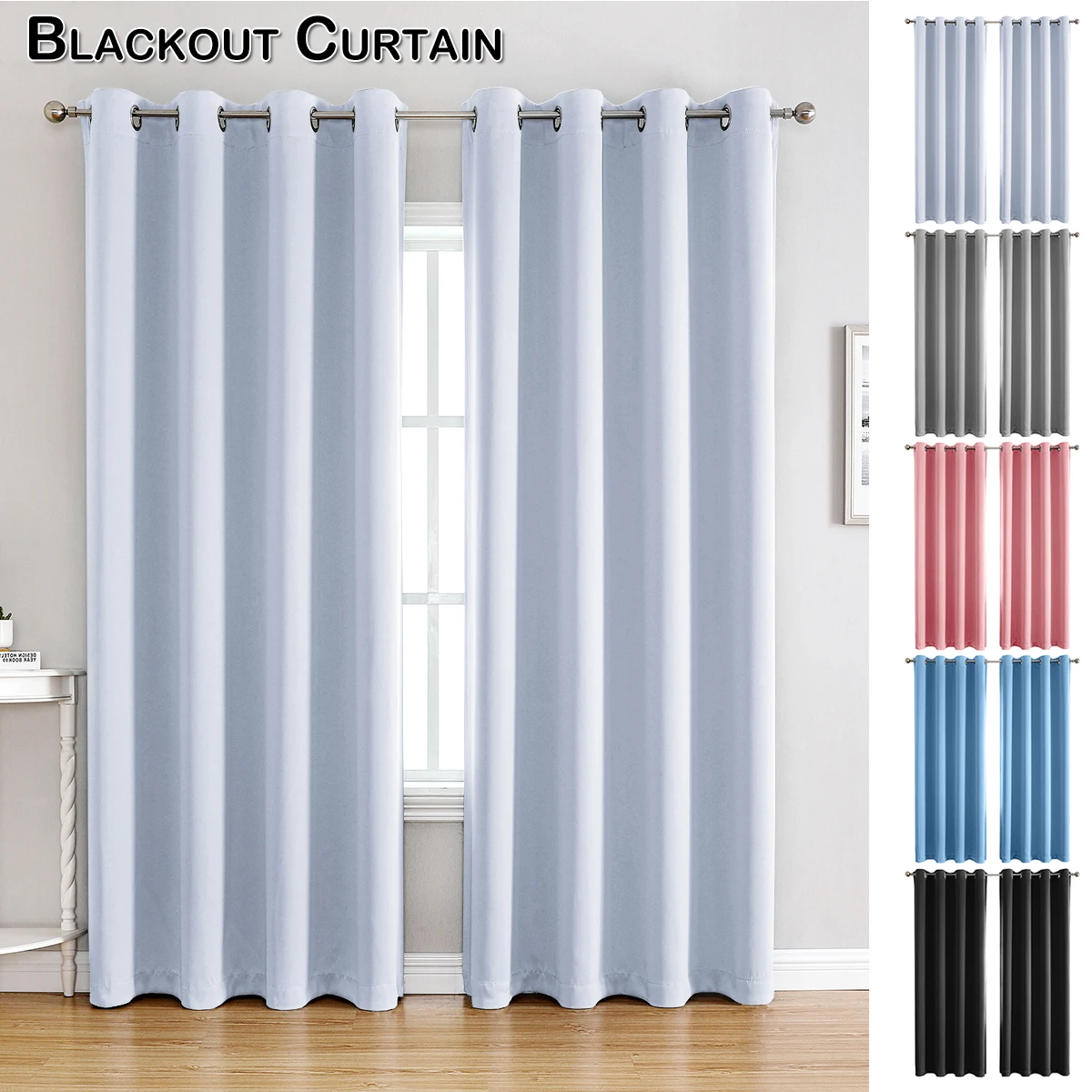 

Thermal Insulated Drapes Bedroom Darkening Blackout Curtain Tiebacks Grommet Window Curtains for Living Room Solid Blinds D30