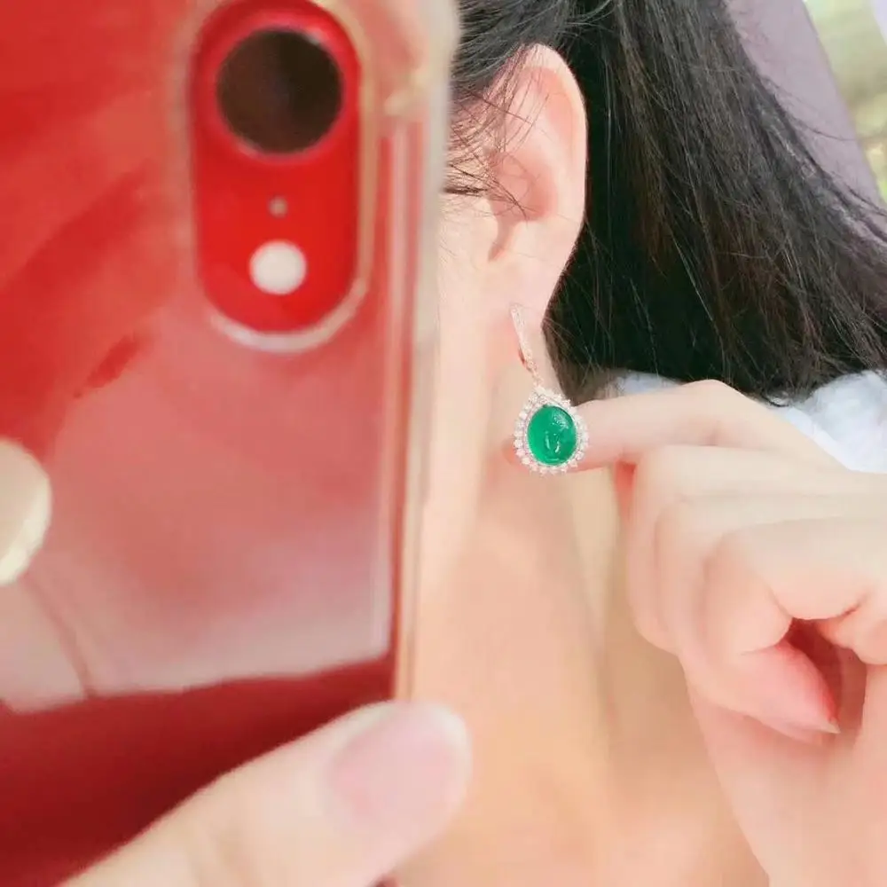 SHILOVEM 925 silver natural green chalcedony Stud Earrings classic wholesale Fine women gift party new plant de09110991agys