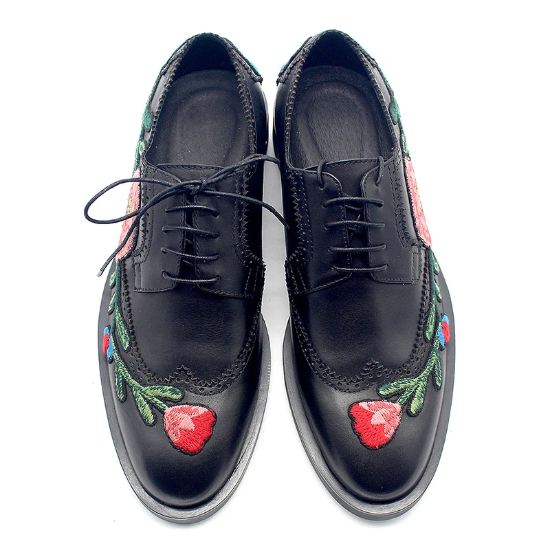 Туфли-броги с вышивкой итальянская обувь из натуральной кожи на шнуровке мужская