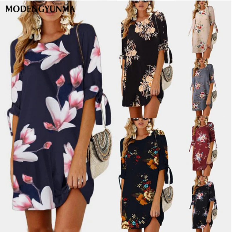 Новое Женское летнее платье в стиле бохо с цветочным принтом шифоновое пляжное