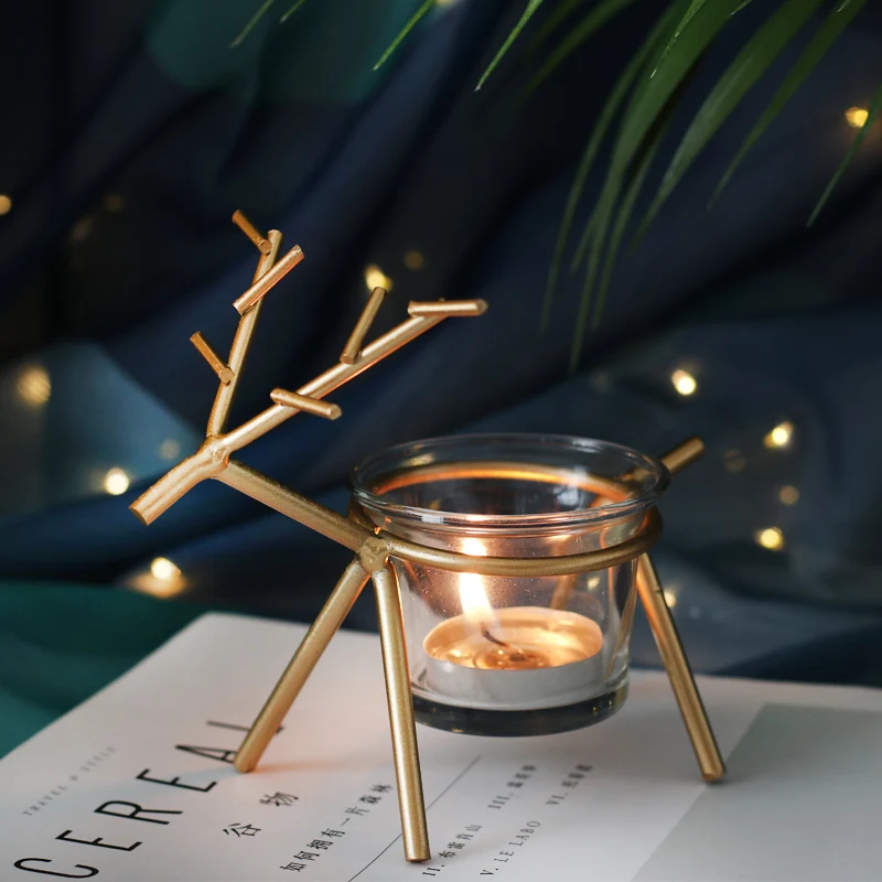 Европейский Железный Золотой палевый стеклянный подсвечник