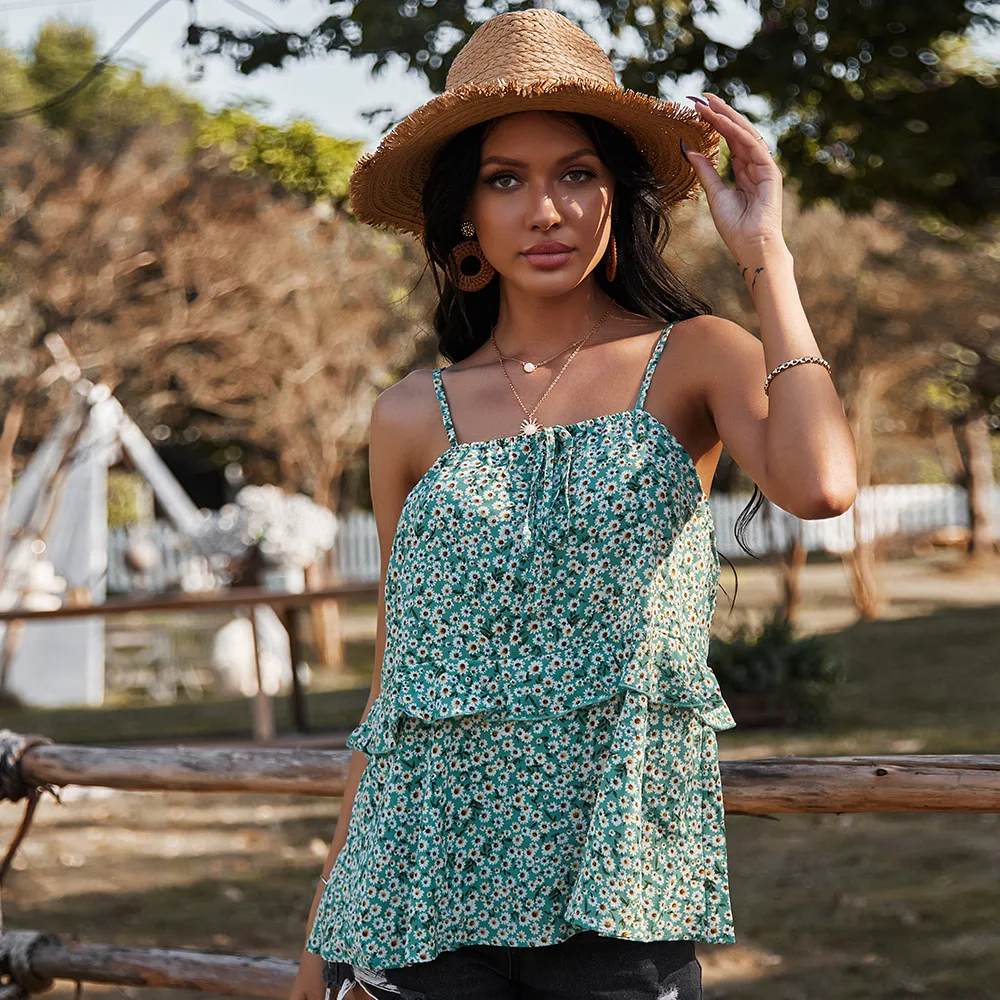 

2021 new women's T-shirt romantic holiday style top Bohemian holiday printing women's short sleeve