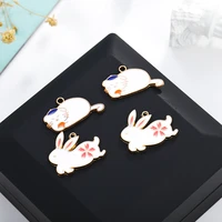 bulk 10 cartoon rabbit and cat charm in white enamel animal rabbit metal collections charm for diy decoration jewelry make op27
