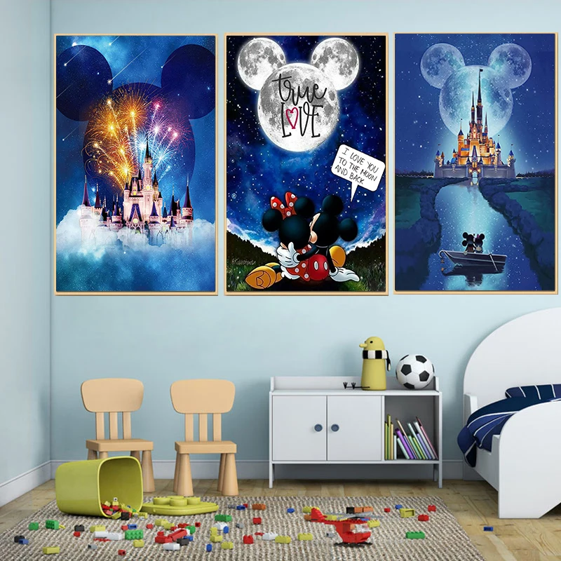 

Disney Castle Artwork Canvas Print Watercolor Poster Abstract Cartoon Painting Art Wall Decor Picture for Living Room Home Decor