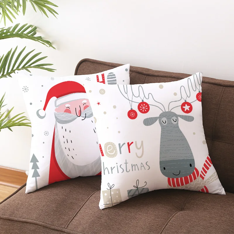

45*45cm Christmas Decorative Pillowcase Cartoon Santa Claus Reindeer Cushion Cover Throw Pillow Cover For Car Sofa Home Decor