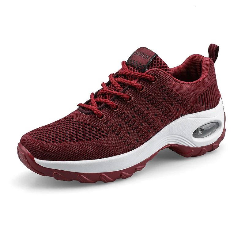 red running shoe Женская спортивная обувь с воздушной подошвой; обувь для бега; дышащие женские кроссовки; уличная прогулочная обувь для бега; кроссовки для бега; Тканевая обувь для отдыха - Цвет: red running shoe